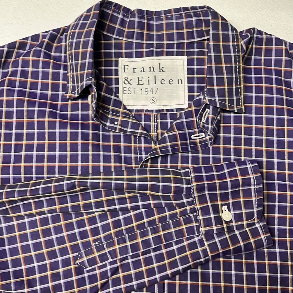 Frank & Eileen Button Down Shirt Men’s Small Purple Multi Plaid Long Sleeve